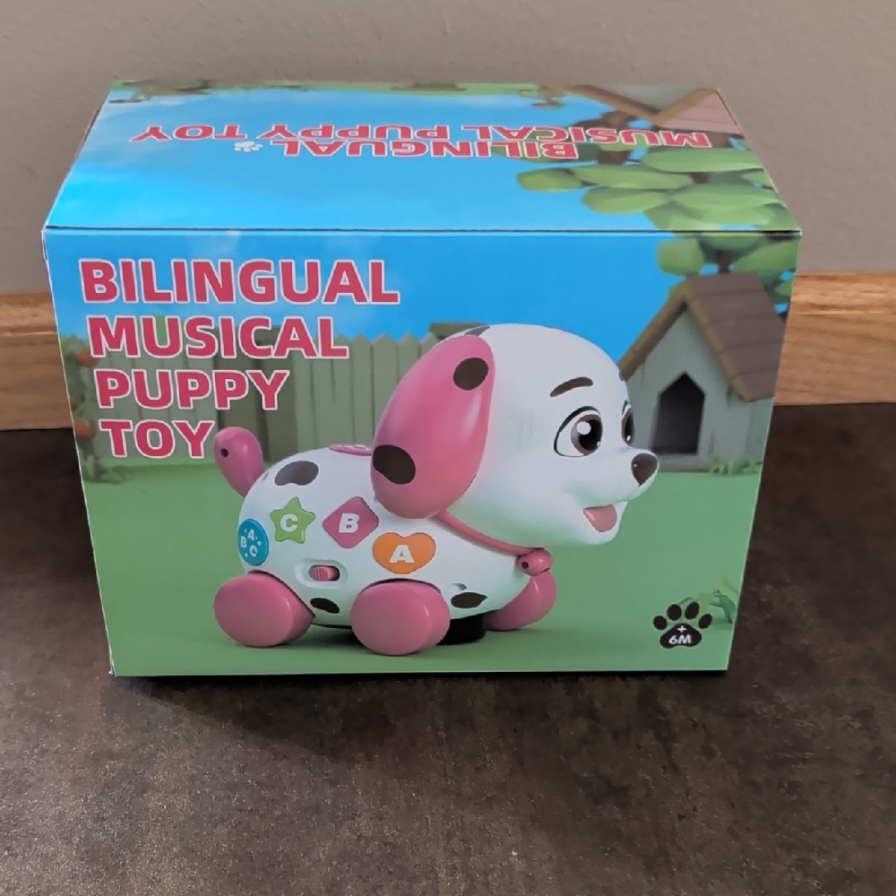 Bilingual Musical Puppy Toy - Pink and White